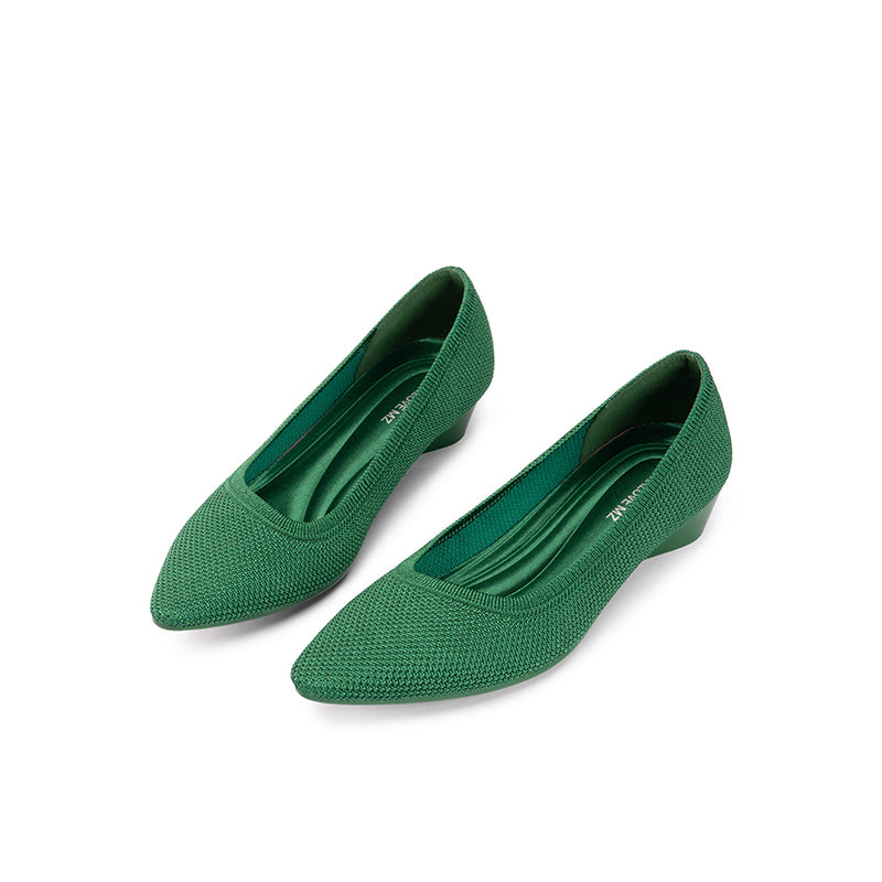 Diagonal Cut Knit Pointed Toe Wedge Flats – Washable Office Slip-Ons