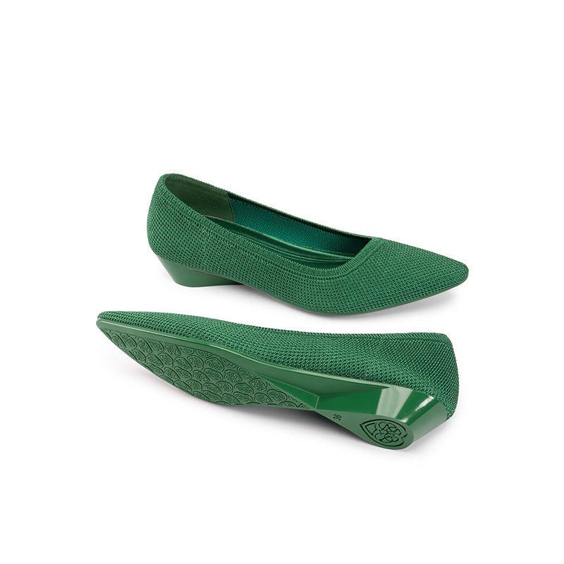 Diagonal Cut Knit Pointed Toe Wedge Flats – Washable Office Slip-Ons