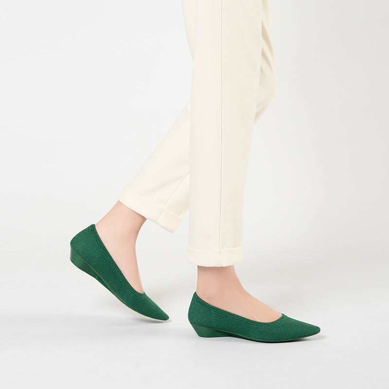 Diagonal Cut Knit Pointed Toe Wedge Flats – Washable Office Slip-Ons