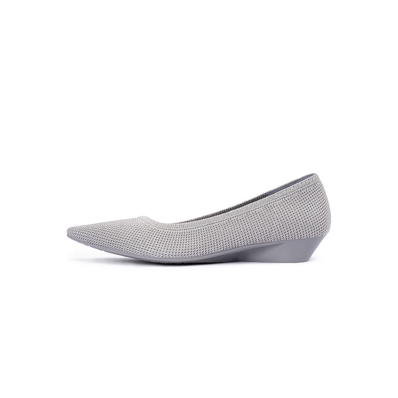 Diagonal Cut Knit Pointed Toe Wedge Flats – Washable Office Slip-Ons