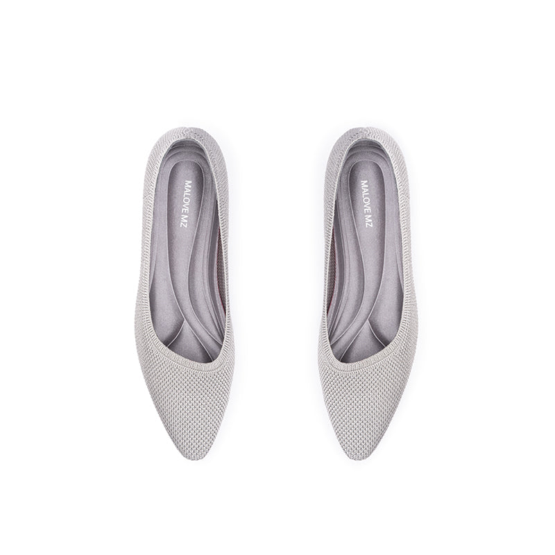 Diagonal Cut Knit Pointed Toe Wedge Flats – Washable Office Slip-Ons