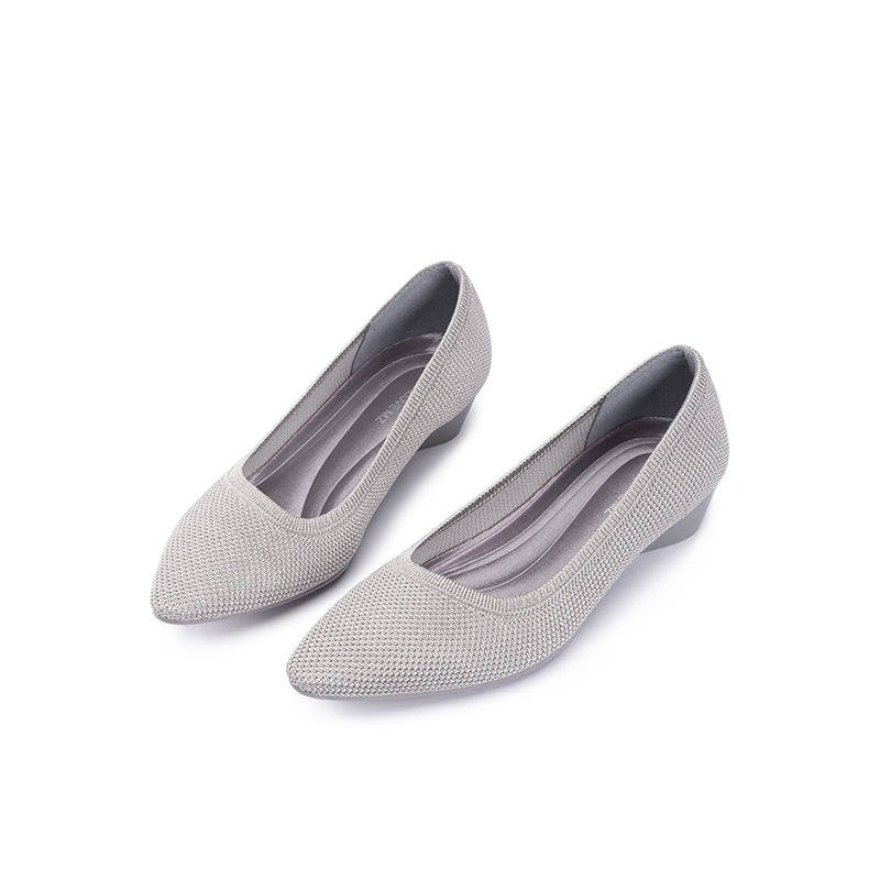 Diagonal Cut Knit Pointed Toe Wedge Flats – Washable Office Slip-Ons