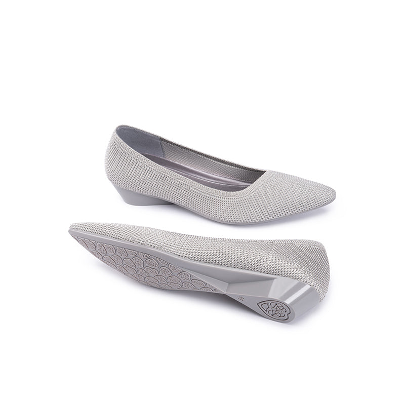 Diagonal Cut Knit Pointed Toe Wedge Flats – Washable Office Slip-Ons
