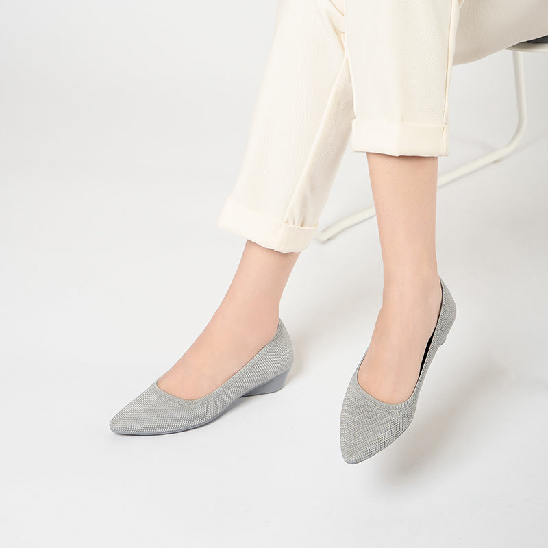 Diagonal Cut Knit Pointed Toe Wedge Flats – Washable Office Slip-Ons