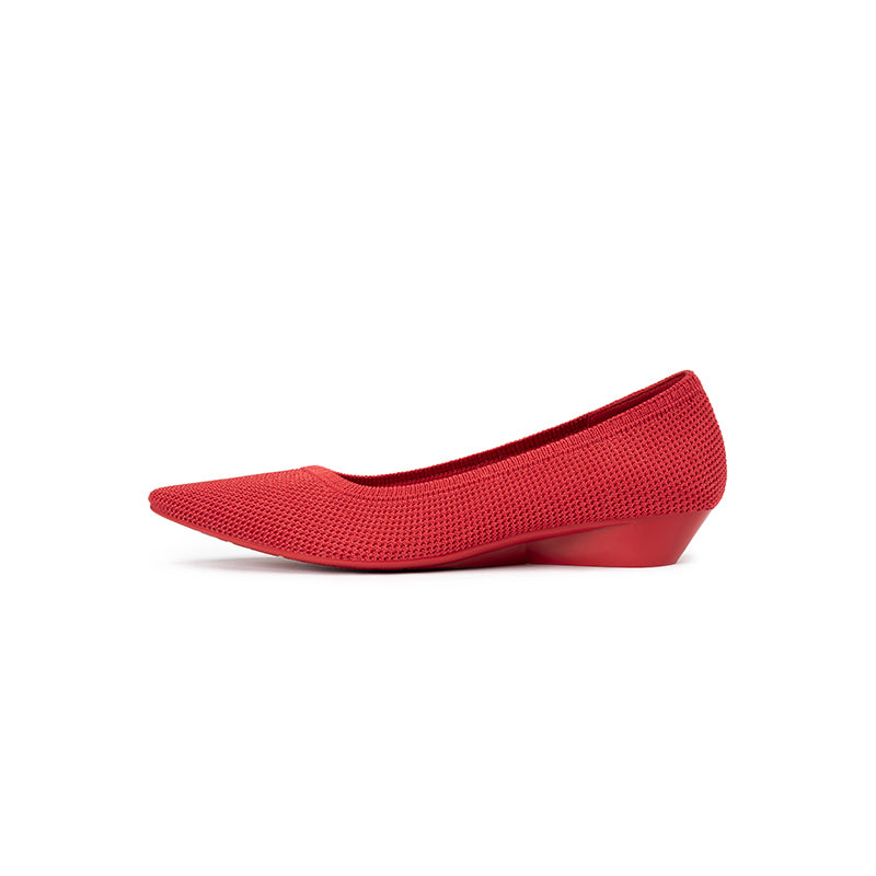 Diagonal Cut Knit Pointed Toe Wedge Flats – Washable Office Slip-Ons