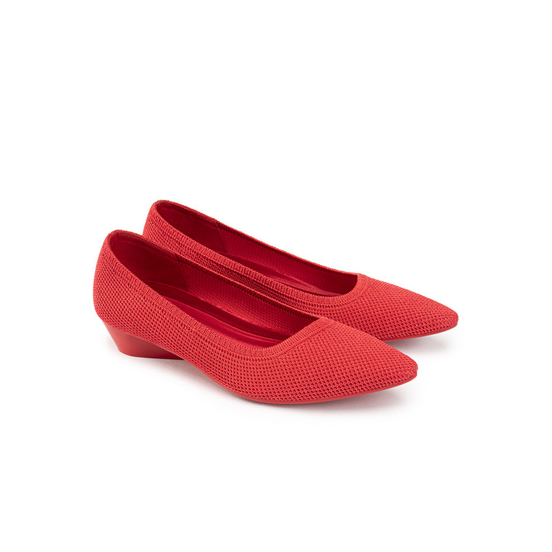 Diagonal Cut Knit Pointed Toe Wedge Flats – Washable Office Slip-Ons