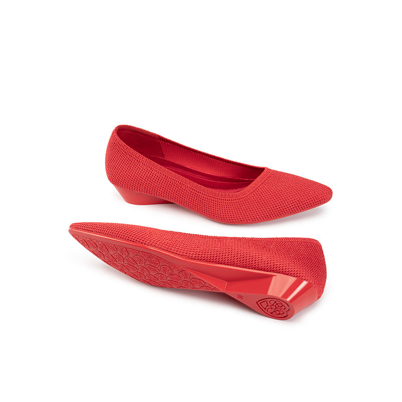 Diagonal Cut Knit Pointed Toe Wedge Flats – Washable Office Slip-Ons