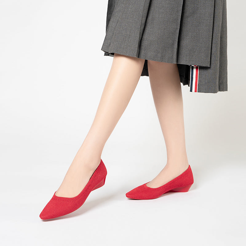 Diagonal Cut Knit Pointed Toe Wedge Flats – Washable Office Slip-Ons