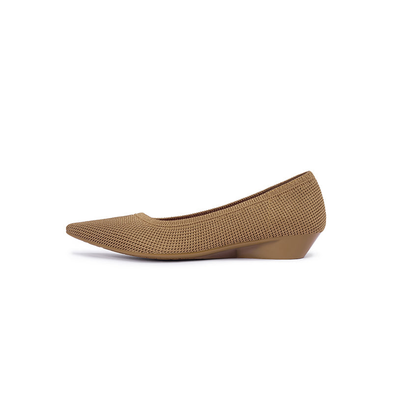 Diagonal Cut Knit Pointed Toe Wedge Flats – Washable Office Slip-Ons