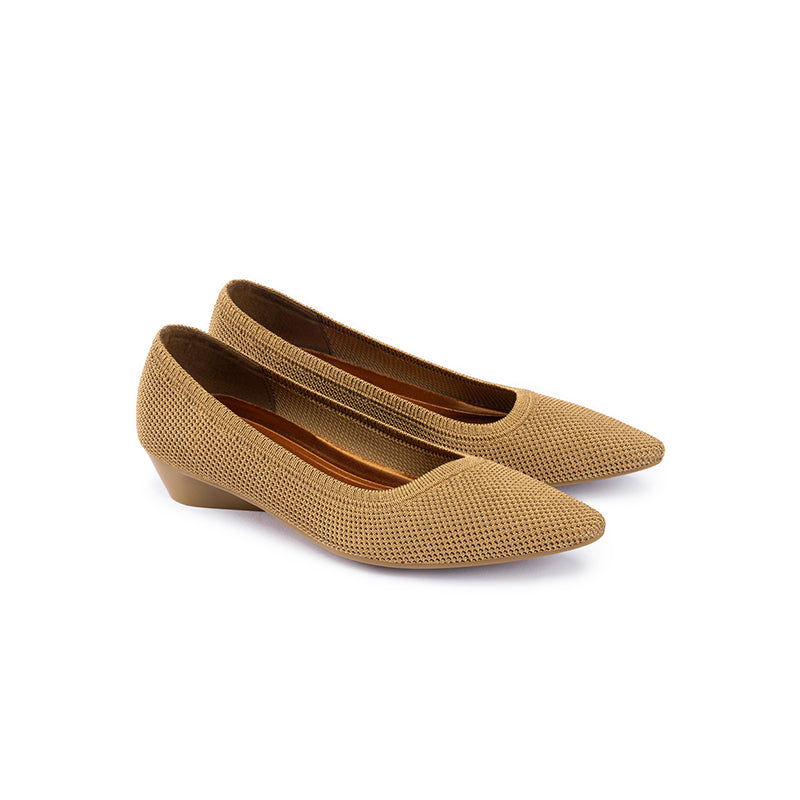 Diagonal Cut Knit Pointed Toe Wedge Flats – Washable Office Slip-Ons