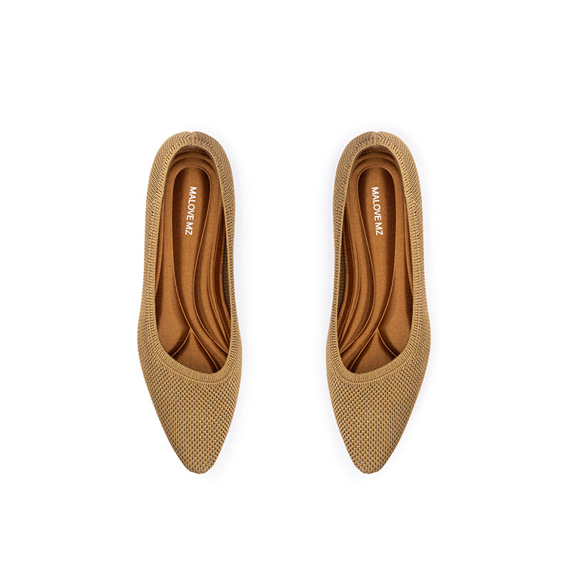 Diagonal Cut Knit Pointed Toe Wedge Flats – Washable Office Slip-Ons