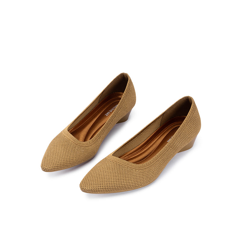 Diagonal Cut Knit Pointed Toe Wedge Flats – Washable Office Slip-Ons