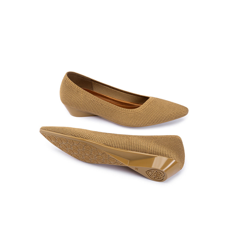 Diagonal Cut Knit Pointed Toe Wedge Flats – Washable Office Slip-Ons