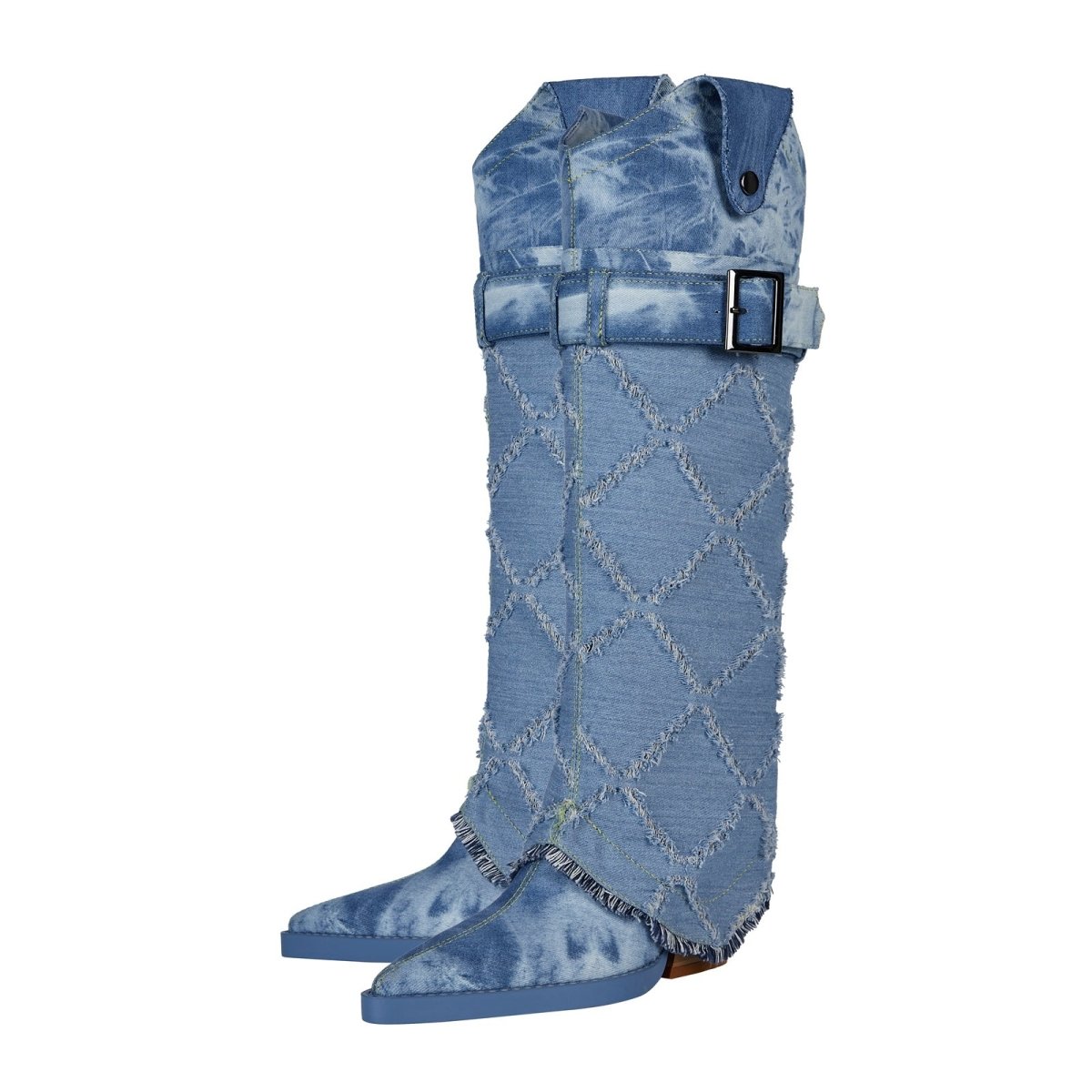 Diamond Denim Blue Knee High Boots - 0cm