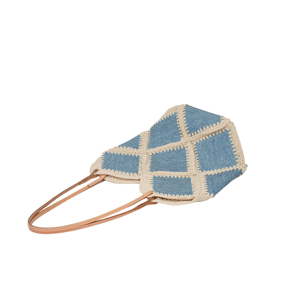Diamond Patchwork Denim-Look Cowhide Leather Tote