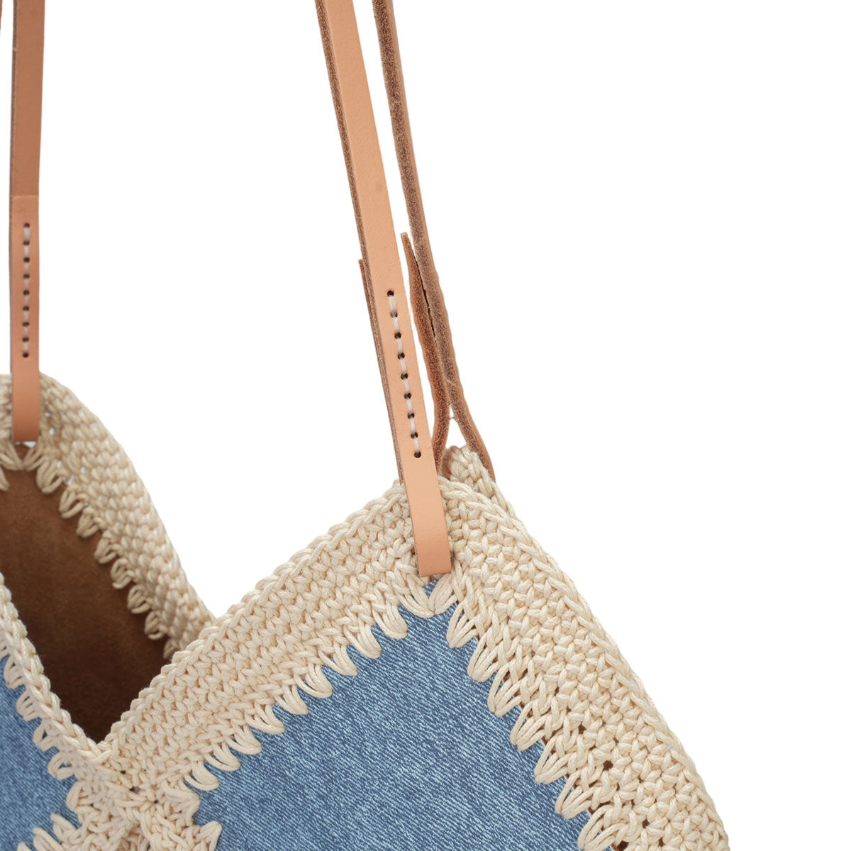 Diamond Patchwork Denim-Look Cowhide Leather Tote