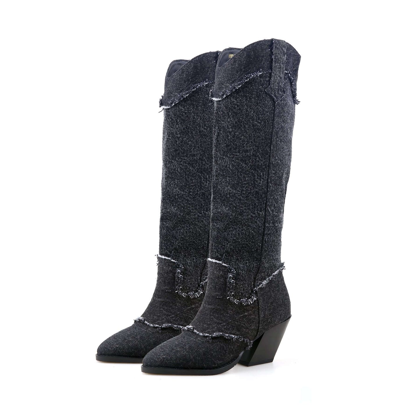 distressed denim cowgirl boots all black 3