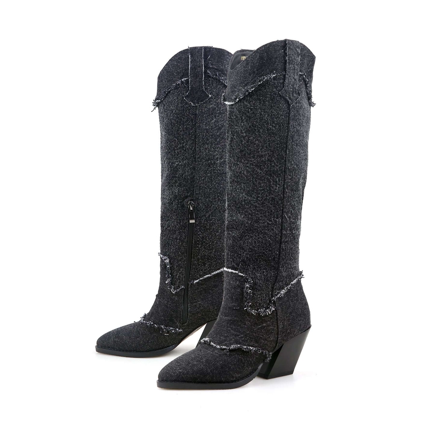 distressed denim cowgirl boots all black 4