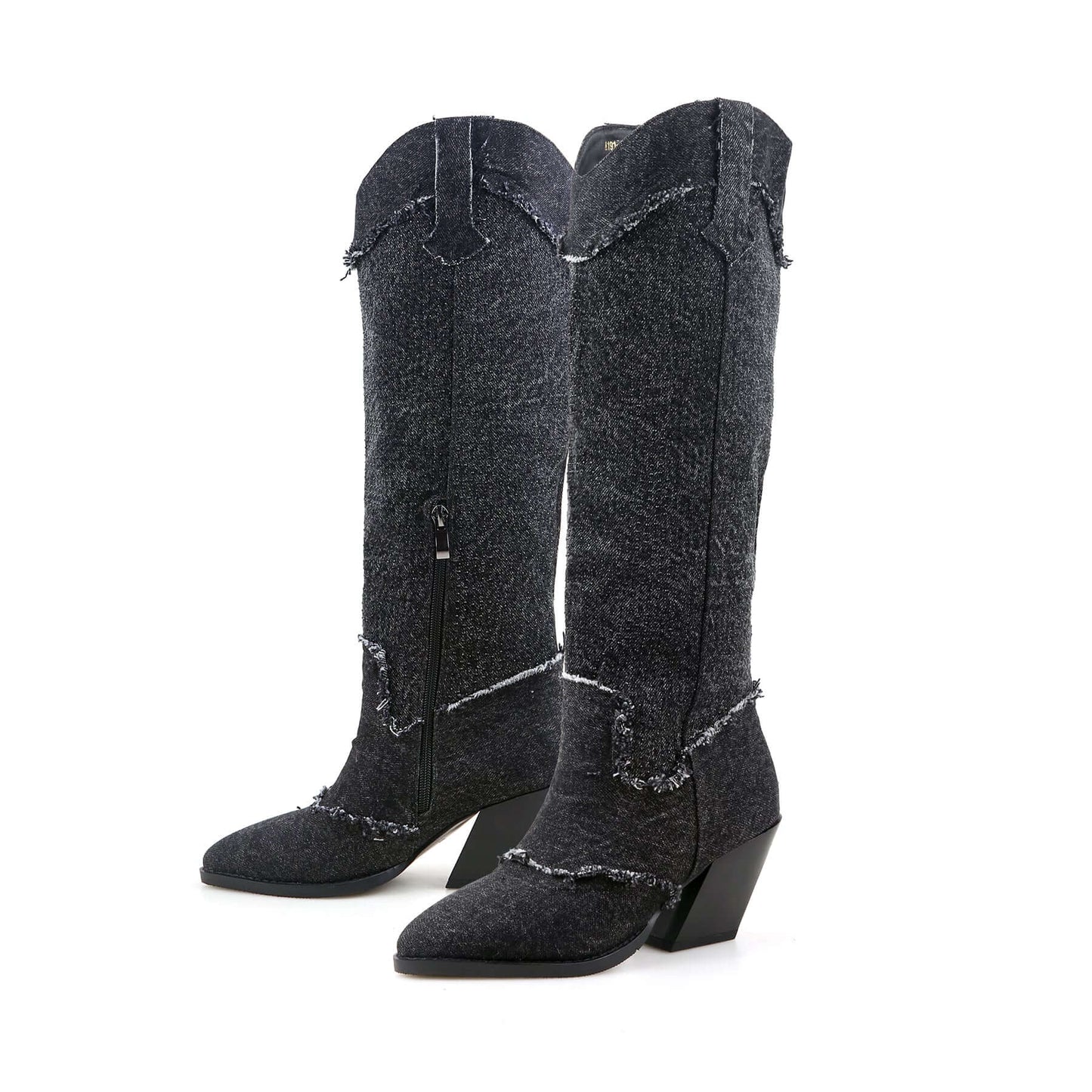 distressed denim cowgirl boots all black 5