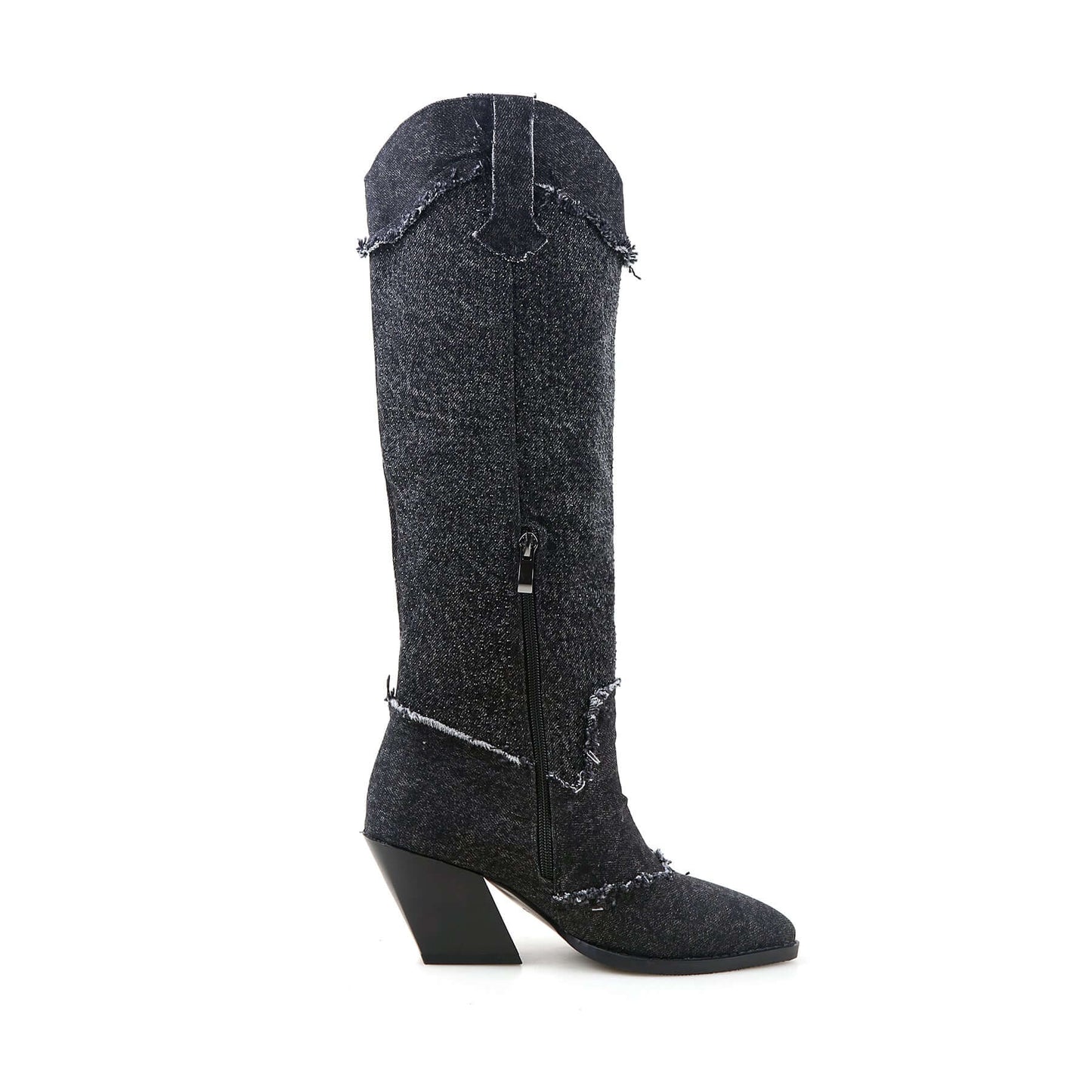distressed denim cowgirl boots all black 6