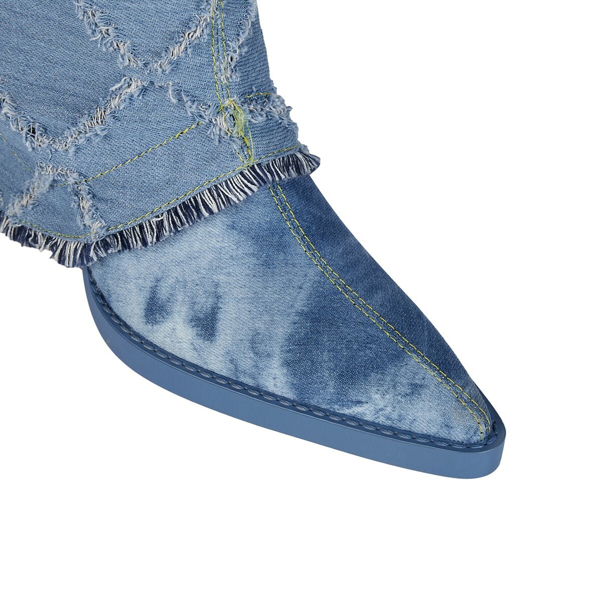 Distressed Diamond Denim Foldover Knee High Western Boots
