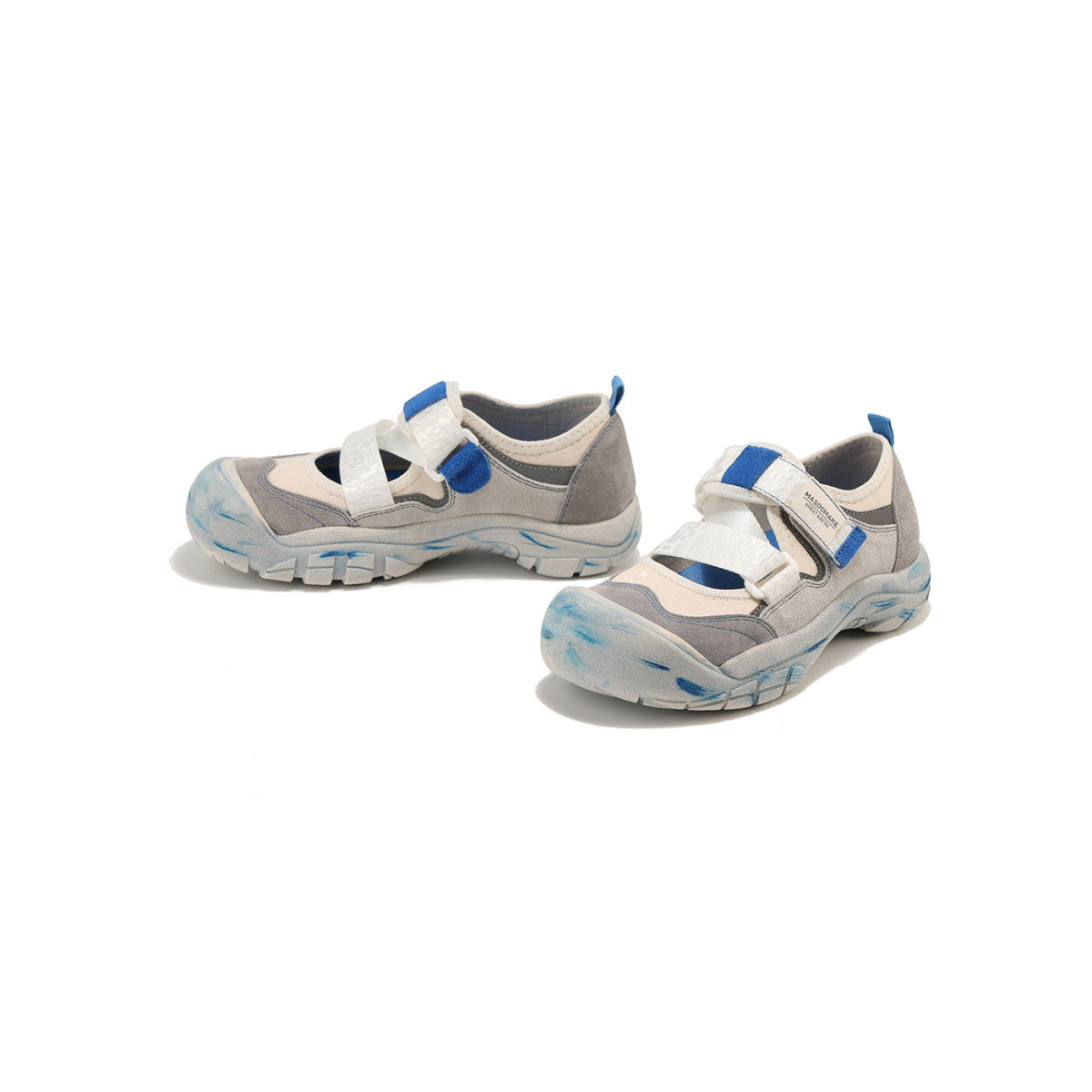 distressed velcro strap sneakers all blue 3