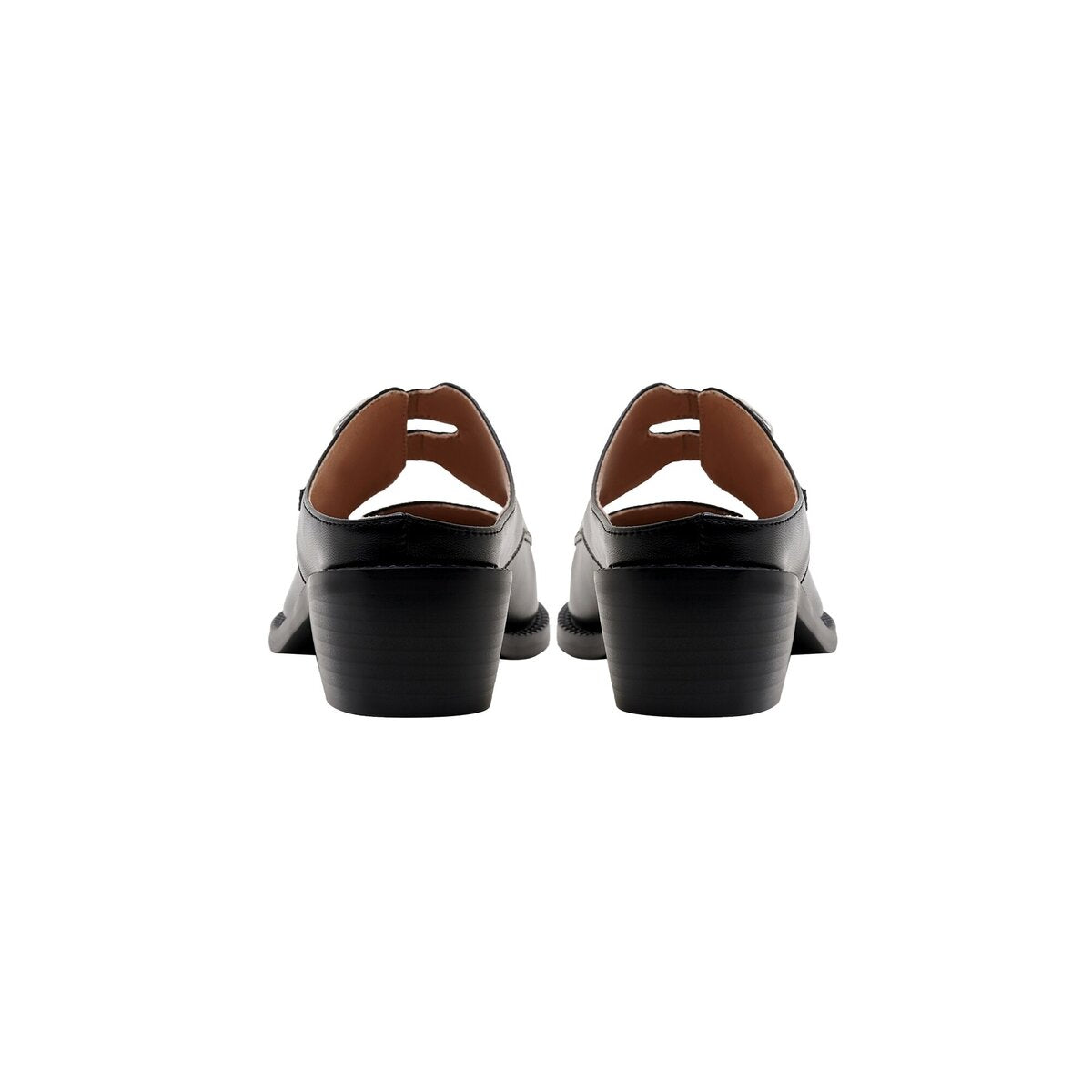 Double Buckle Cutout Leather Pointed Toe Mules