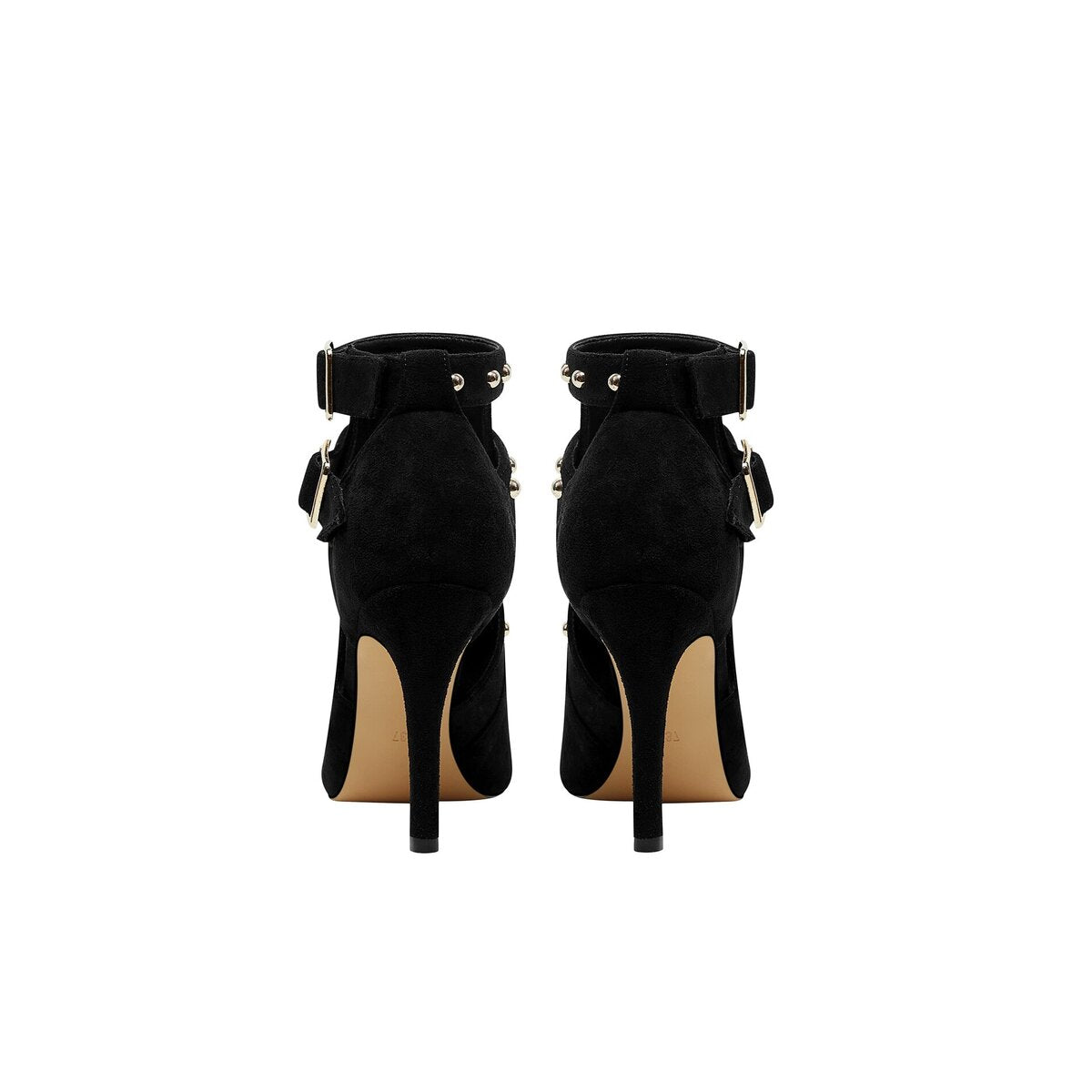 Double Buckle Studded Suede Cutout Ankle Boots