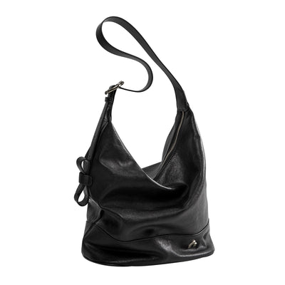 Double Ear Slouchy Vegetable Tanned Calf Leather Bucket Bag