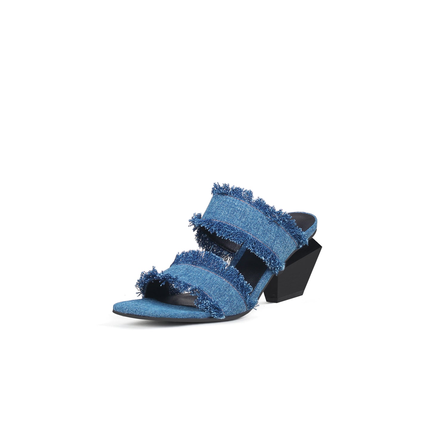 double strap fringed denim square toe mules all sapphire 2