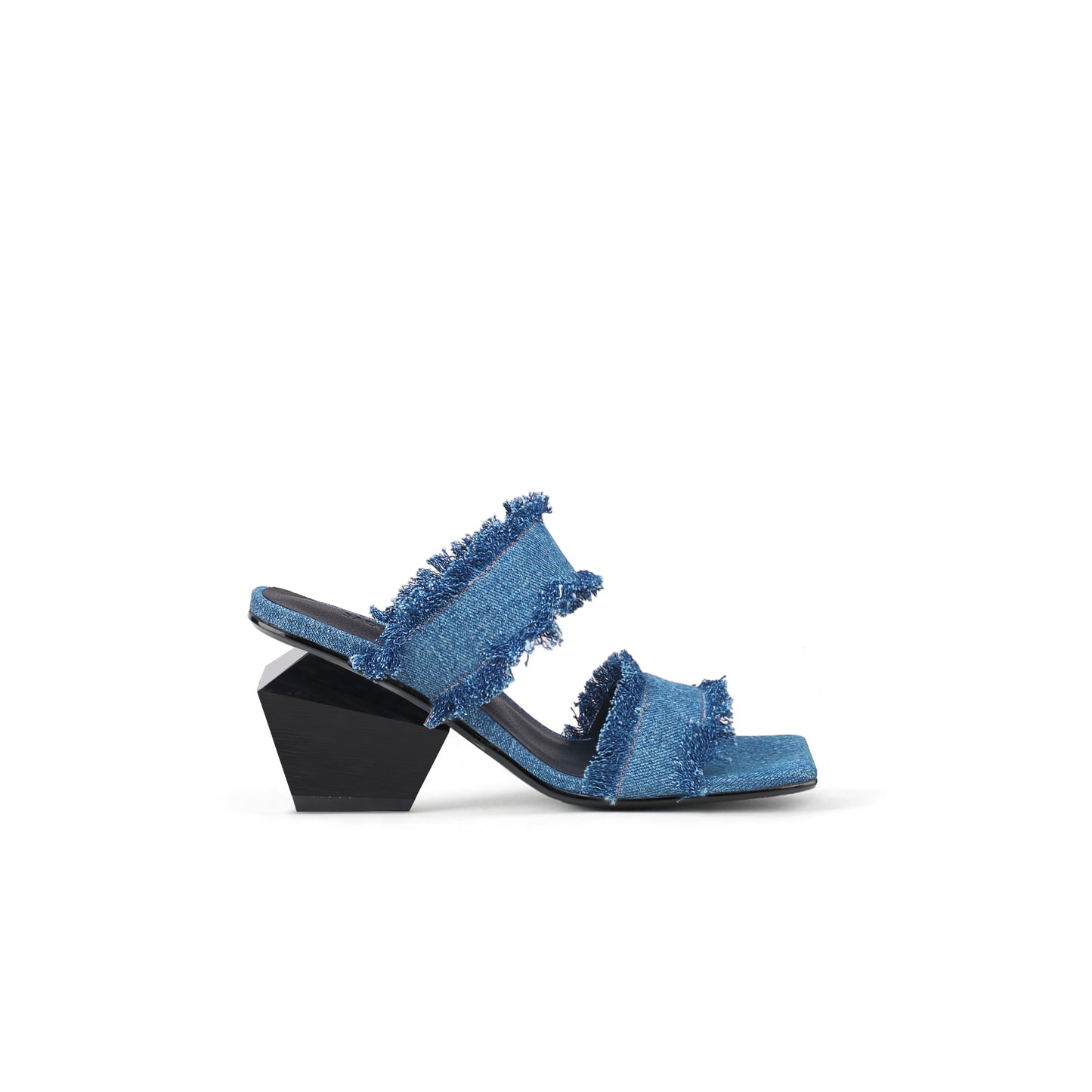 double strap fringed denim square toe mules all sapphire 3