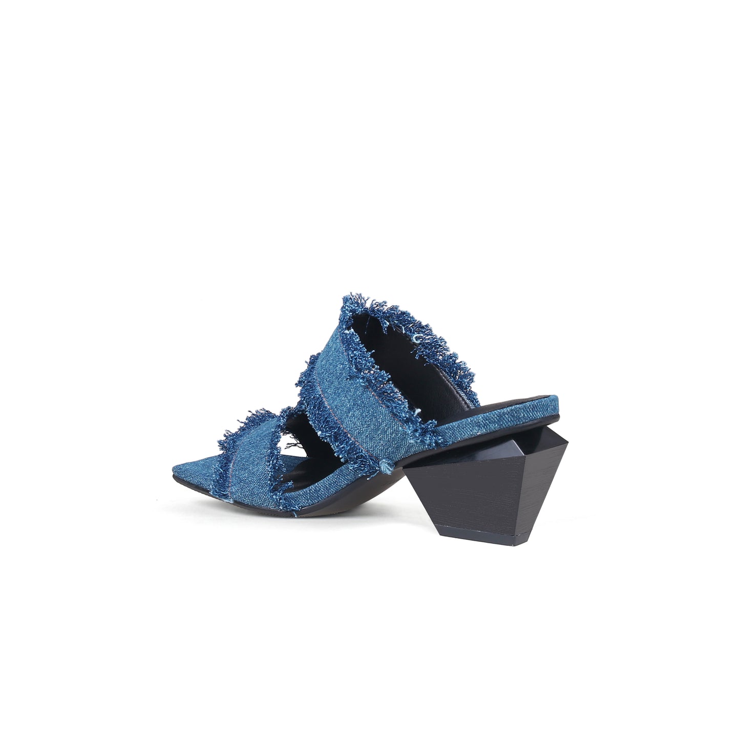 double strap fringed denim square toe mules all sapphire 4