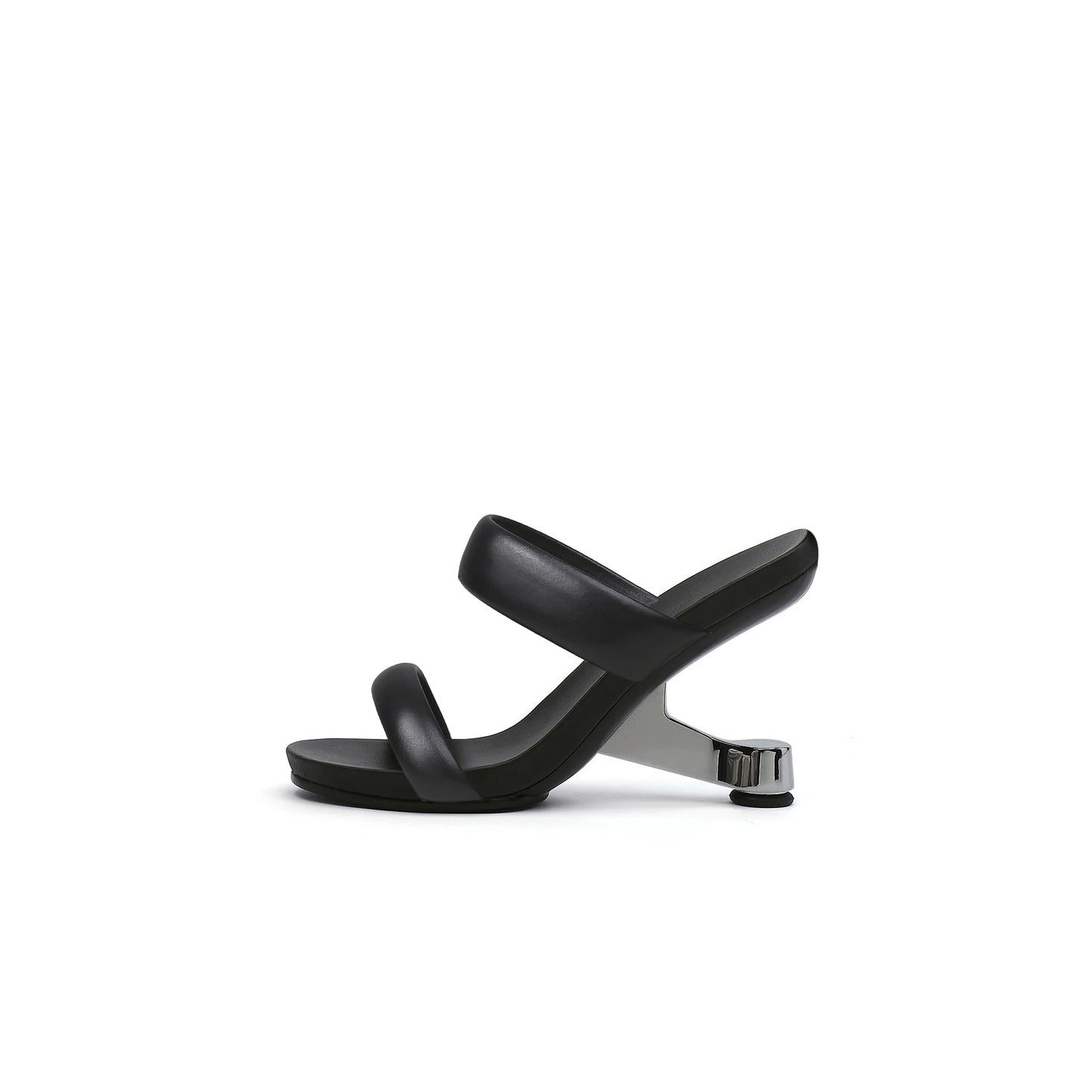 double strap pivot heel sandals all black 1