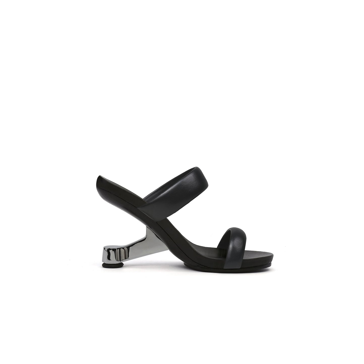 double strap pivot heel sandals all black 3