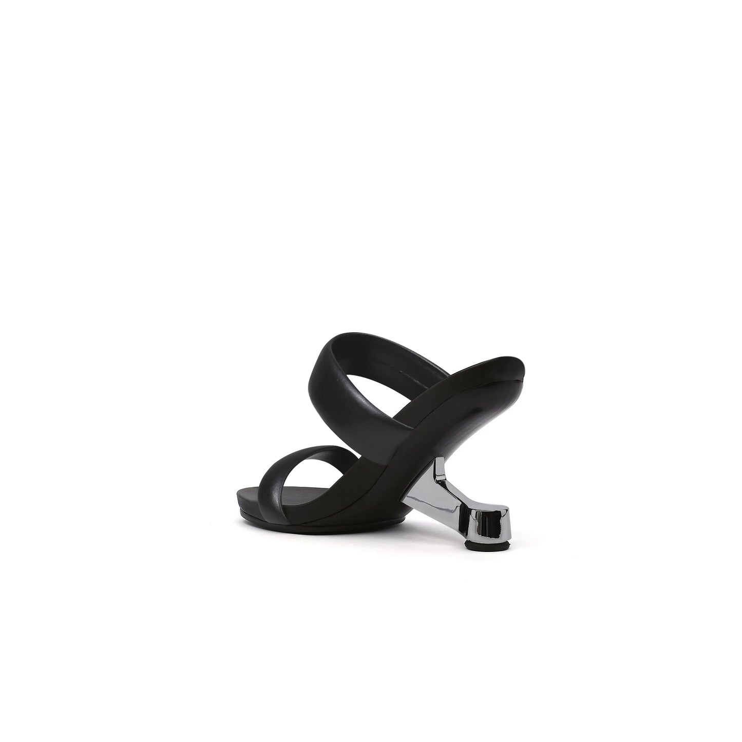 double strap pivot heel sandals all black 4