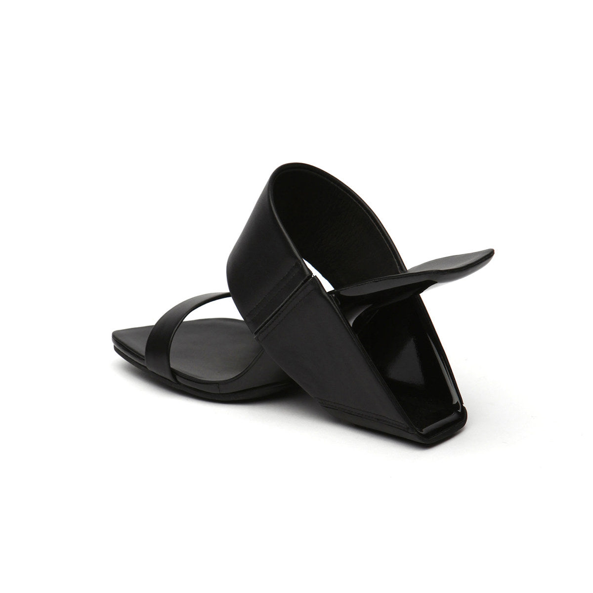 double strap square toe mules all black 4