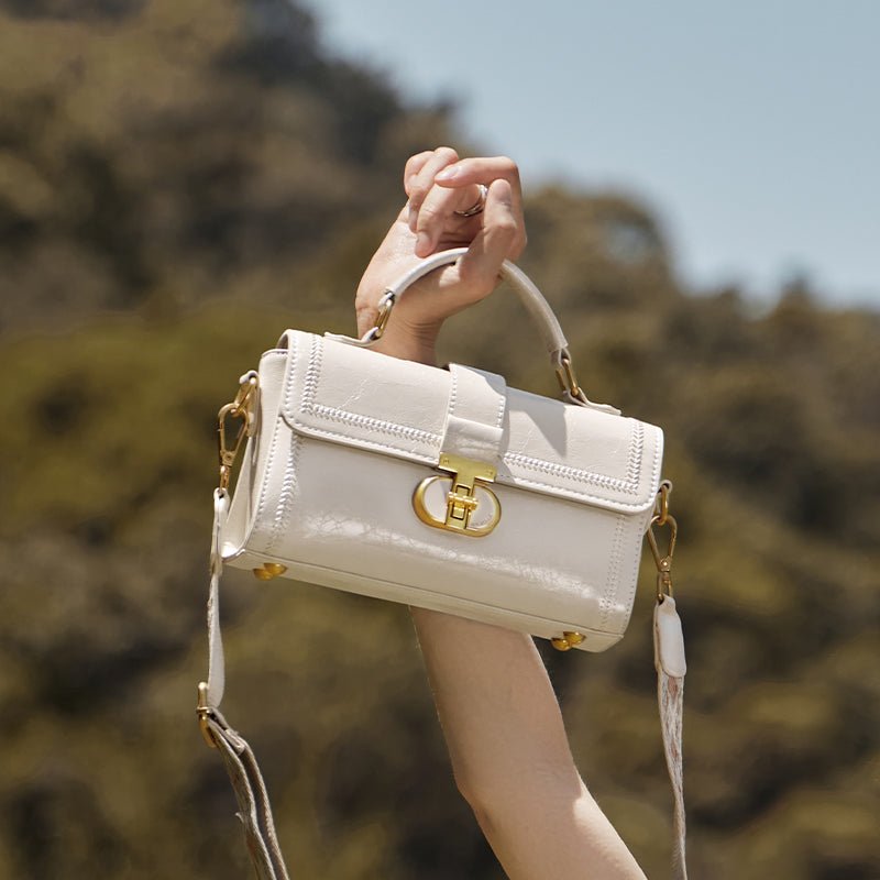 Dove White Medium Leather Satchel Bag