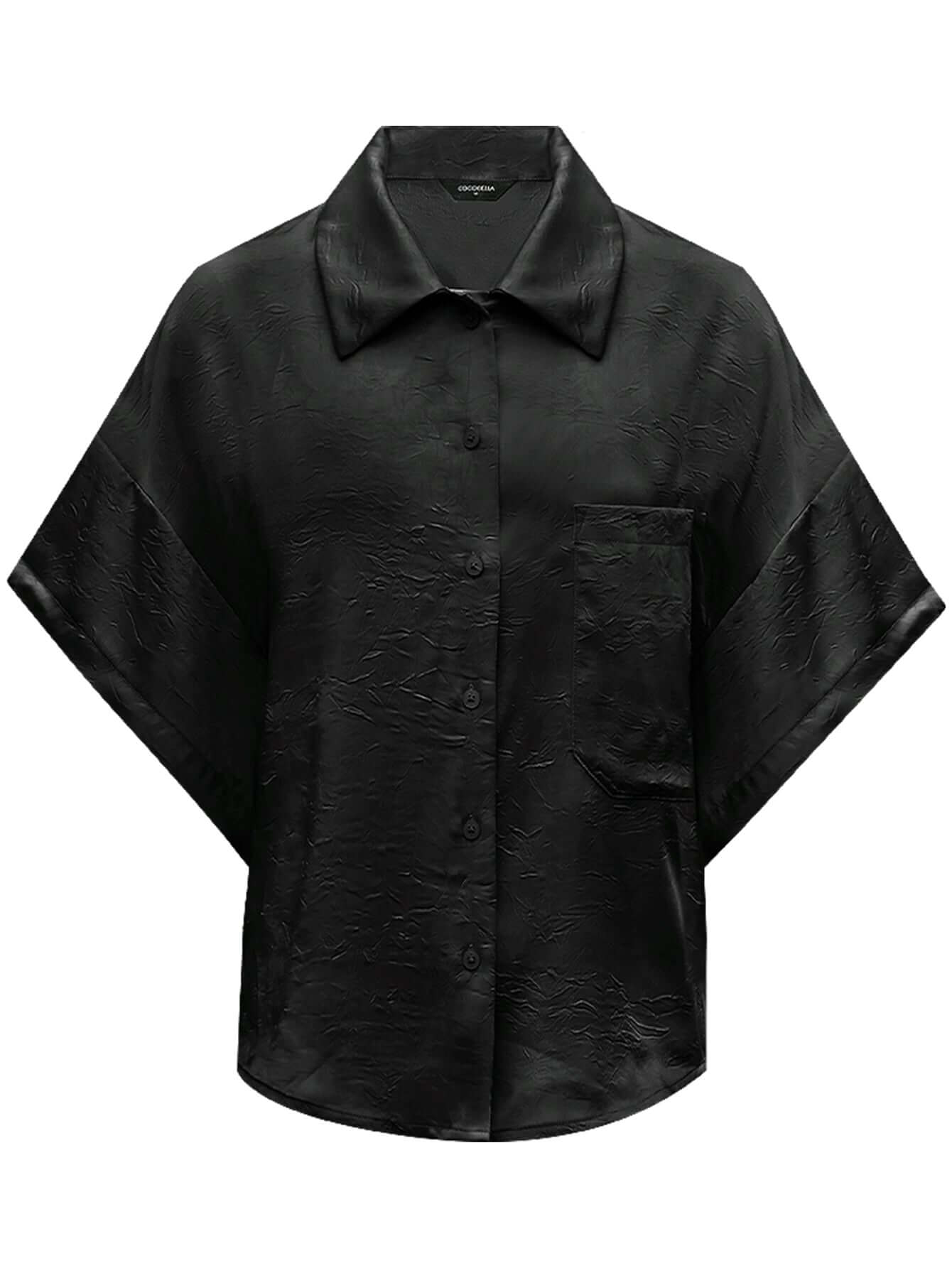 draped black satin batwing shirt all black 4