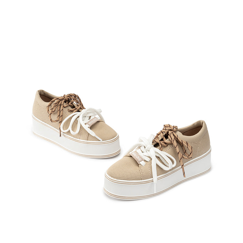 Dual Lace Platform Knit Sneakers – Chunky 5.5cm Street Style Flatform Shoes