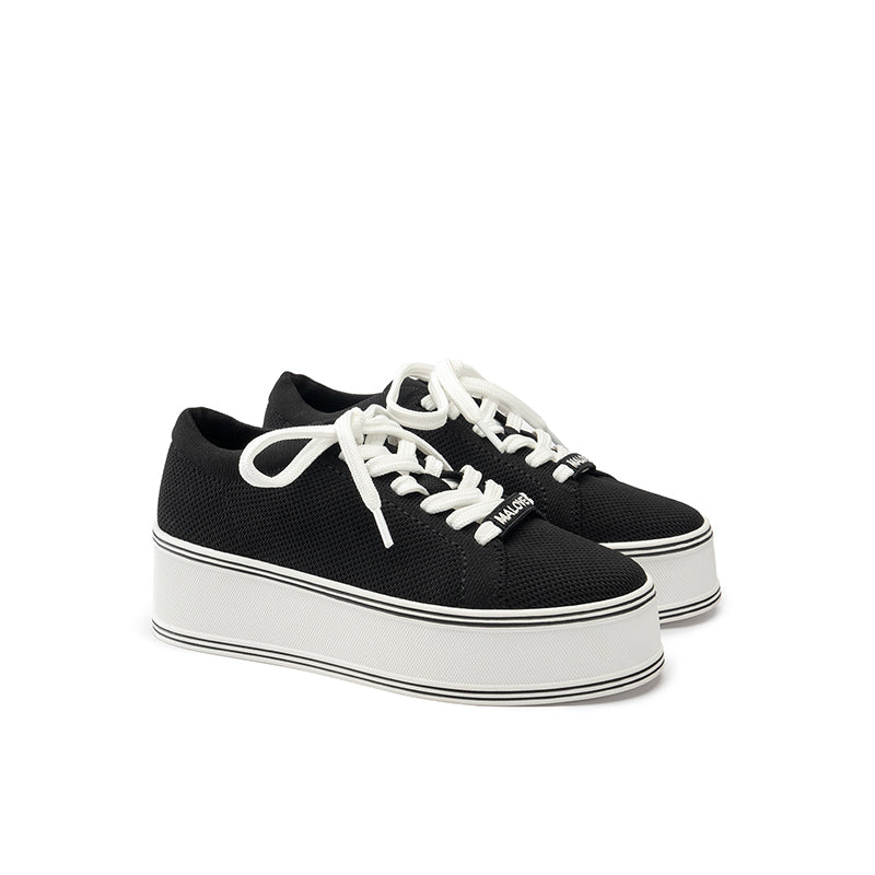 Dual Lace Platform Knit Sneakers – Chunky 5.5cm Street Style Flatform Shoes
