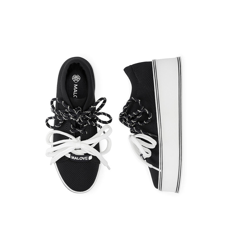 Dual Lace Platform Knit Sneakers – Chunky 5.5cm Street Style Flatform Shoes
