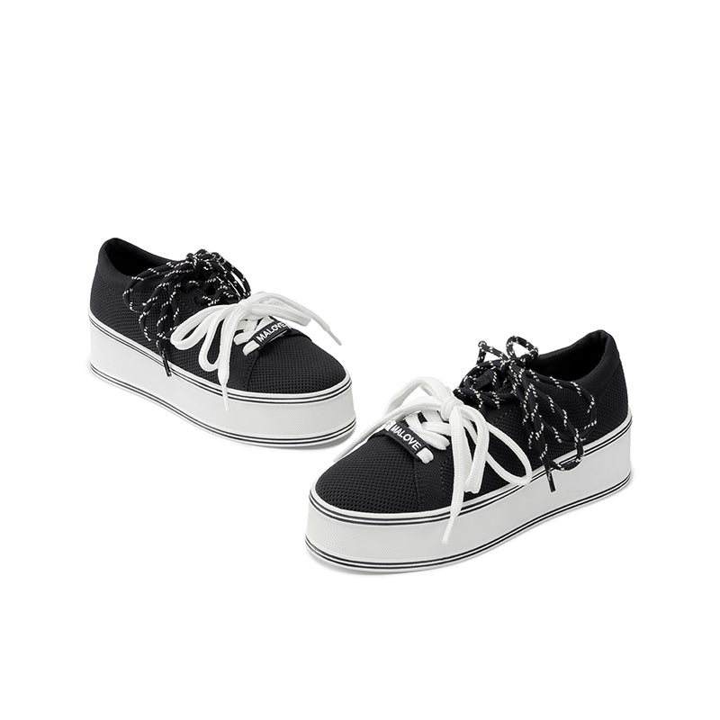 Dual Lace Platform Knit Sneakers – Chunky 5.5cm Street Style Flatform Shoes