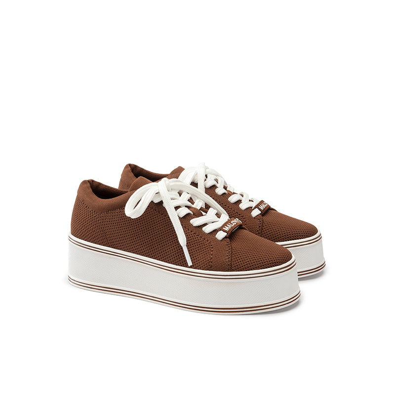 Dual Lace Platform Knit Sneakers – Chunky 5.5cm Street Style Flatform Shoes