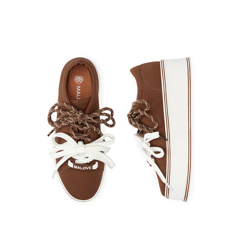 Dual Lace Platform Knit Sneakers – Chunky 5.5cm Street Style Flatform Shoes