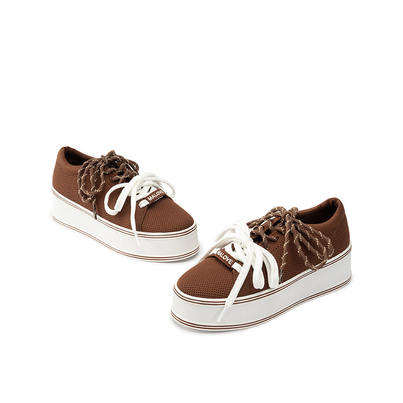 Dual Lace Platform Knit Sneakers – Chunky 5.5cm Street Style Flatform Shoes