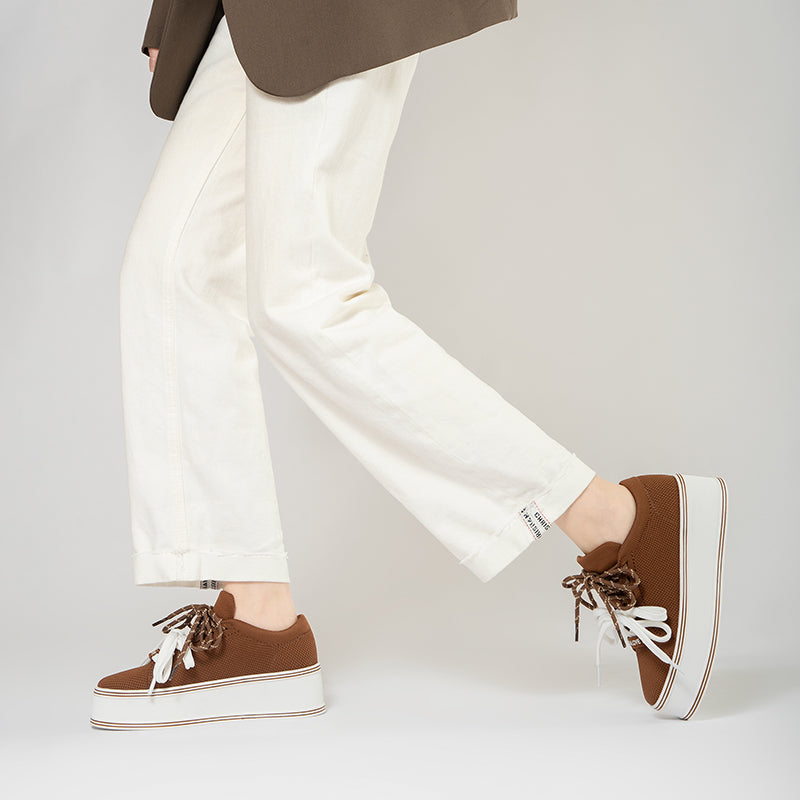 Dual Lace Platform Knit Sneakers – Chunky 5.5cm Street Style Flatform Shoes