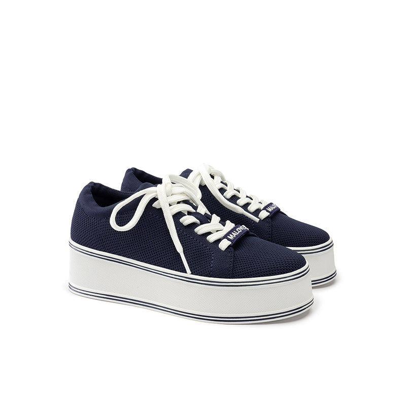 Dual Lace Platform Knit Sneakers – Chunky 5.5cm Street Style Flatform Shoes