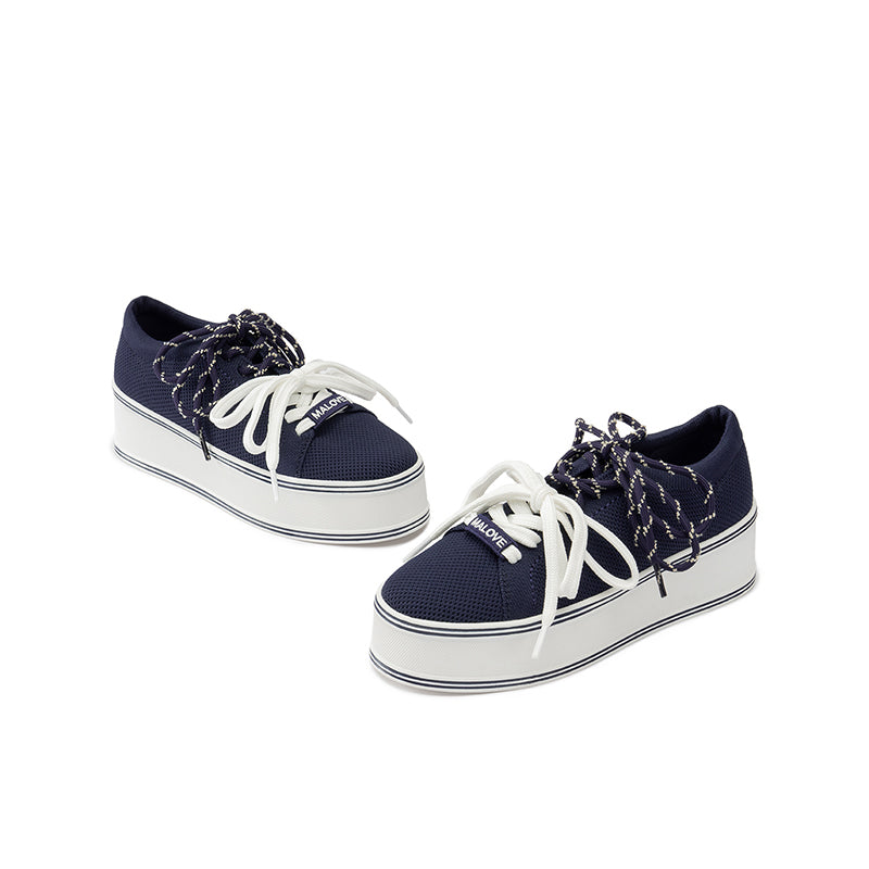 Dual Lace Platform Knit Sneakers – Chunky 5.5cm Street Style Flatform Shoes