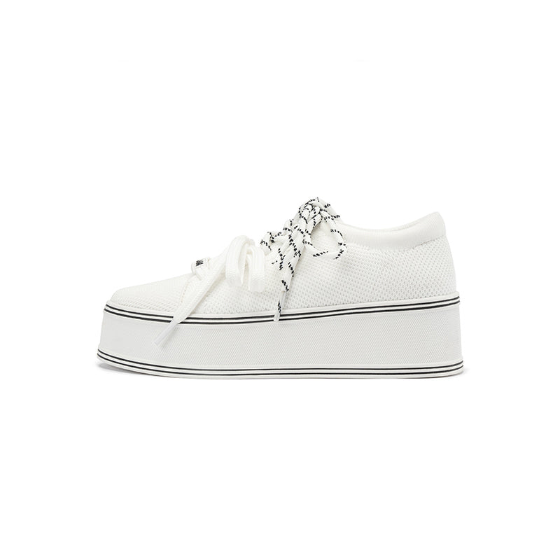 Dual Lace Platform Knit Sneakers – Chunky 5.5cm Street Style Flatform Shoes