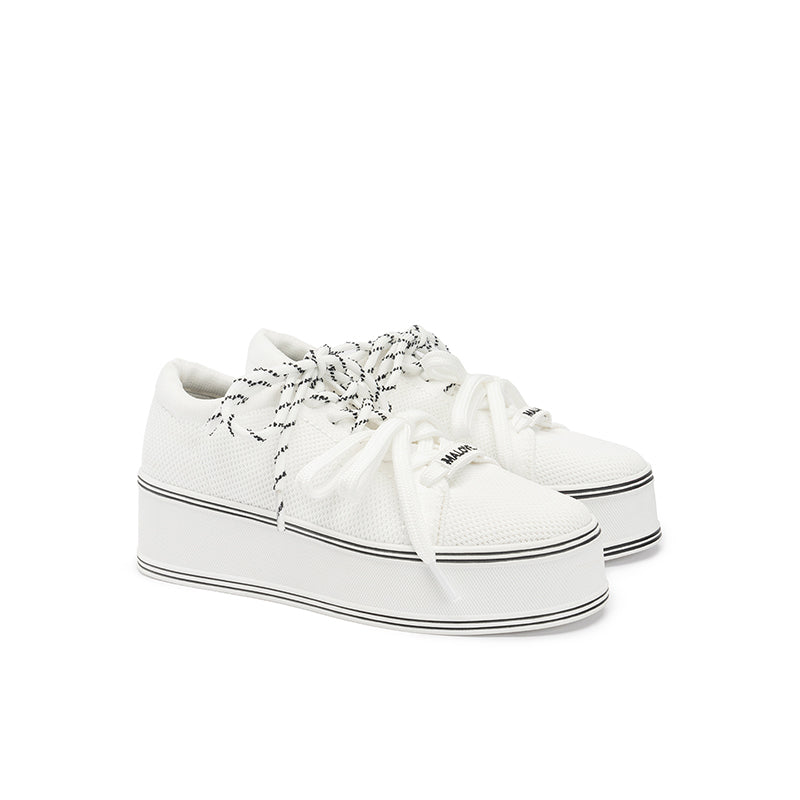 Dual Lace Platform Knit Sneakers – Chunky 5.5cm Street Style Flatform Shoes